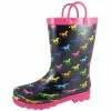 Smoky Mountain Girl's Toddler Black Rubber Boot With Multi Color Ponies