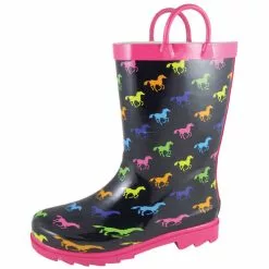 Smoky Mountain Girl's Toddler Black Rubber Boot With Multi Color Ponies